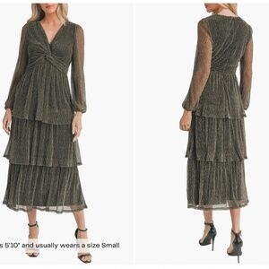 Metallic Long Sleeve Tiered Dress